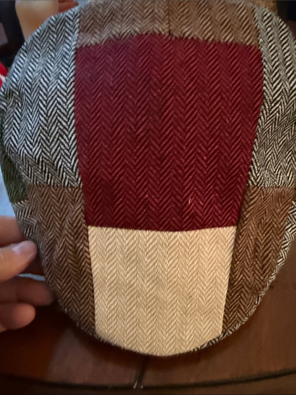 Men's Multi-Color Patchwork Flat Cap - Red, Cream, Brown